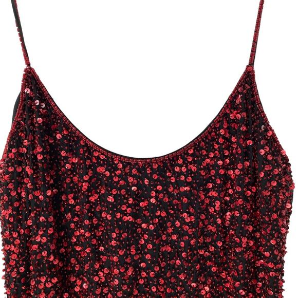 Zola Evening Red Sequin Beaded Fringe Hem Cocktail Evening Party Dress 8P petite - Picture 2 of 8
